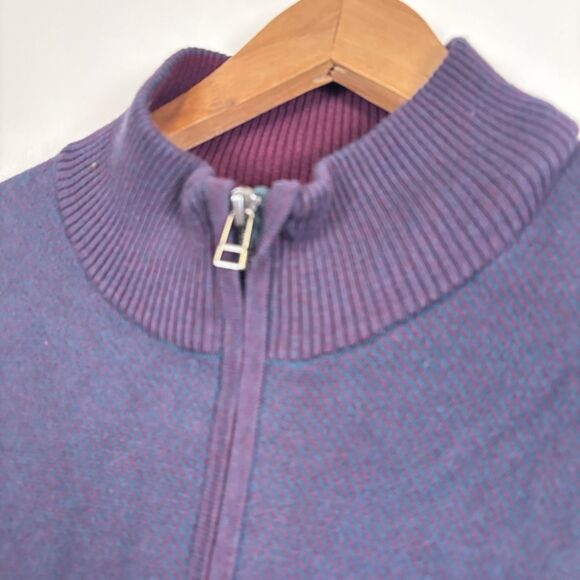 BONOBOS Mens Large 1/4 Zip Pullover Sweater Blue Purple Cotton Cashmere - Picture 5 of 5